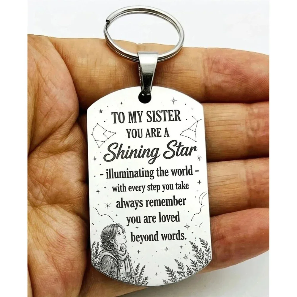 TO MY Sister Star Love Sweet Hug Family Stainless Keychain Art Hamdmade Cute Hot
